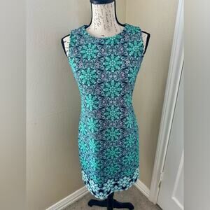 Banana Republic Blue Green Patterned Spring Shift Dress, Sleeveless, Size 2, EUC